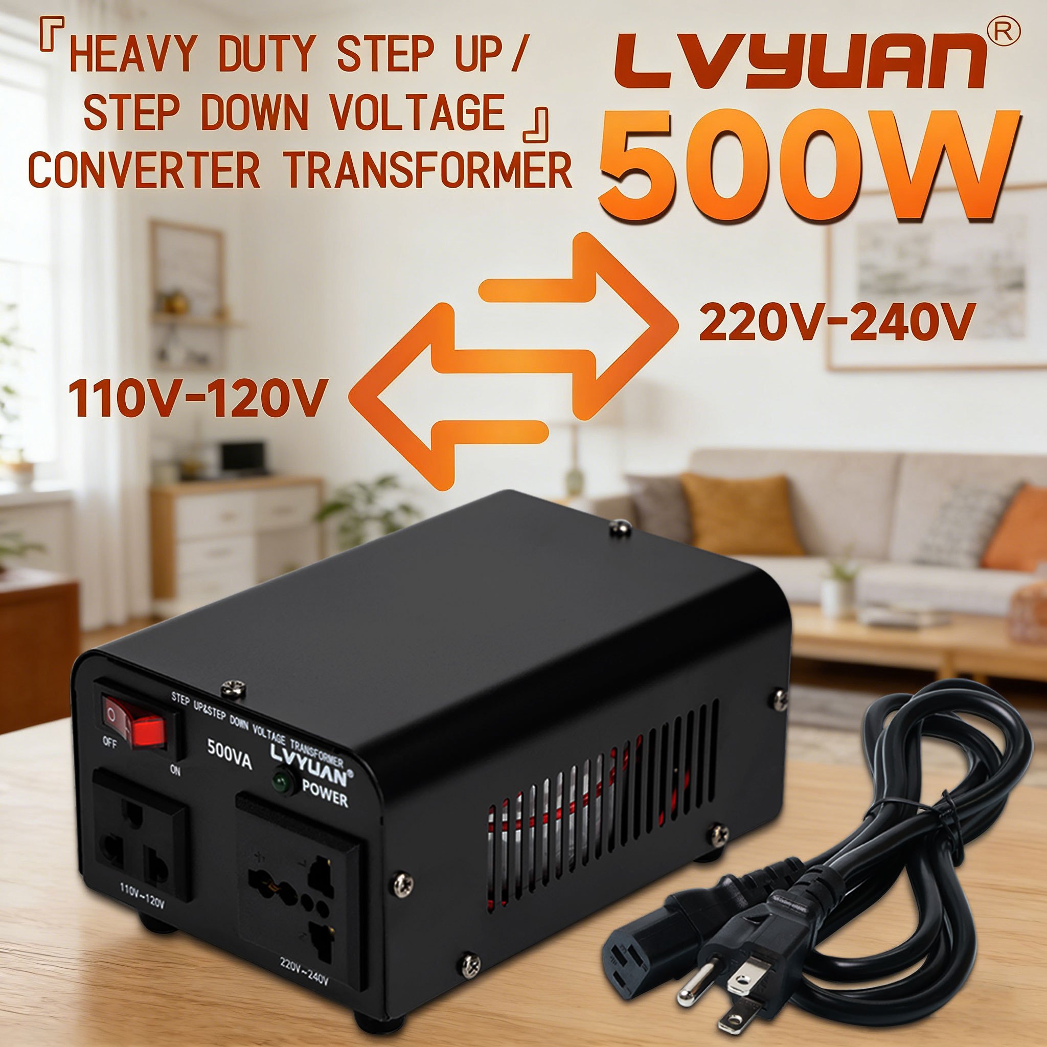 500w Step Up & Step Down Voltage Converter Transformer 110-120v To 220-240v, With Us Socket, Universal Socket, Circuit Breaker, For Home, Travel, Rv, Camping And Household Appliances