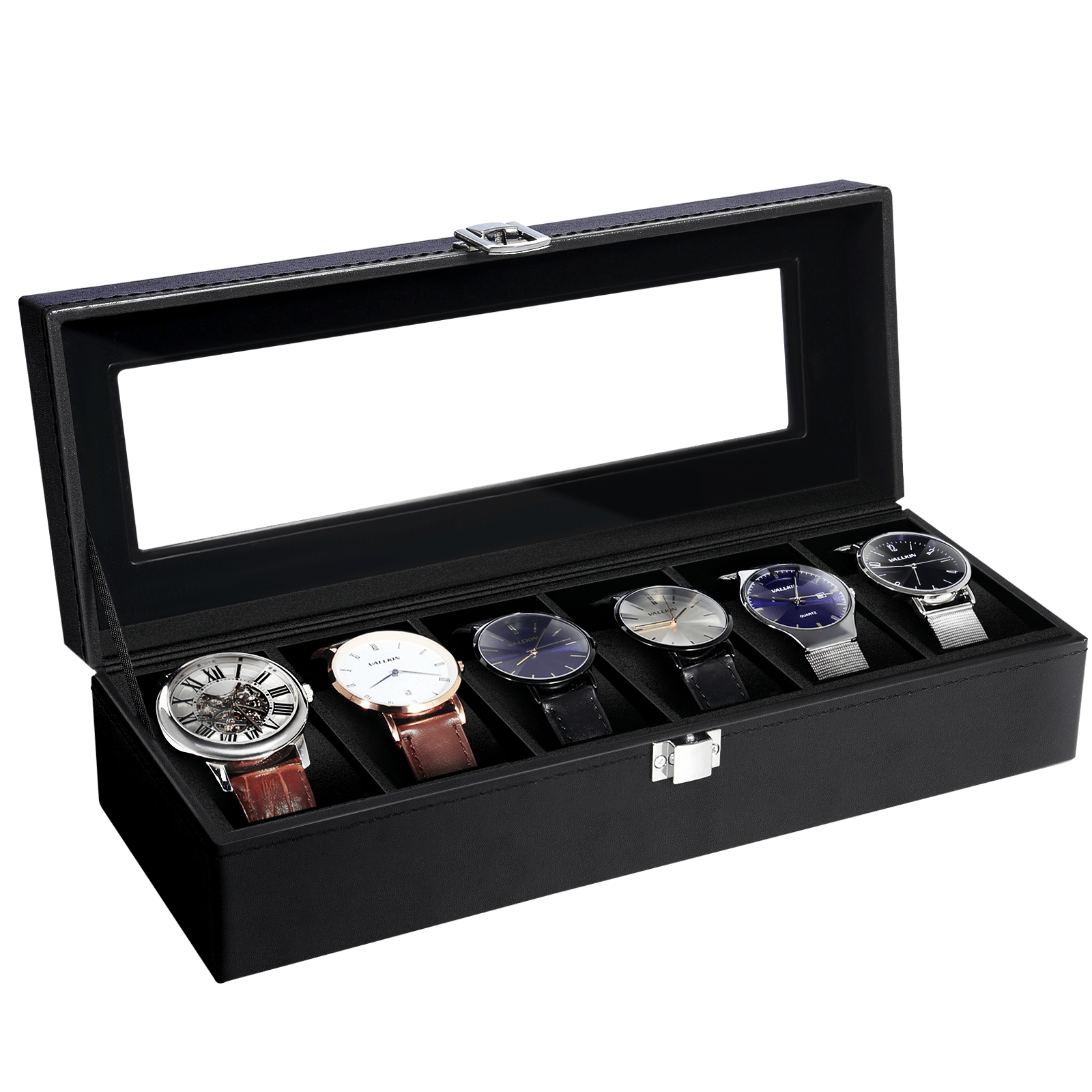 TEMU Uten 6-slot Watch Display Storage Organizer, Clear Lid Watch Box With Soft Velvet Lining & Watch Pillows, Multi-functional Jewelry Storage Case