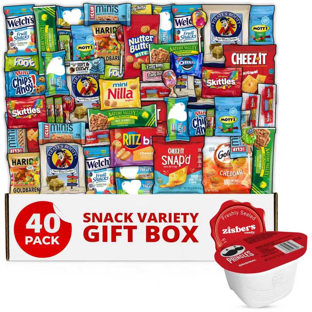TEMU Snack Box Care Package 40 Count Gift Box - Large Variety Snacks & Treats For College Students, Adults, Kids, And Office Treats