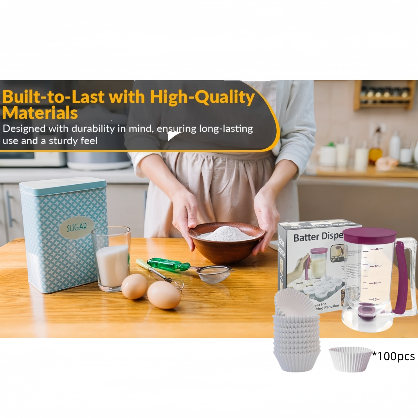 TEMU Pancake And Cupcake Batter Dispenser &ndash; A Graduated Baking Tool Perfect For Making Muffins, , Cakes, And More &ndash; An Essential Baking Tool. Includes 100 Cupcake Liners.