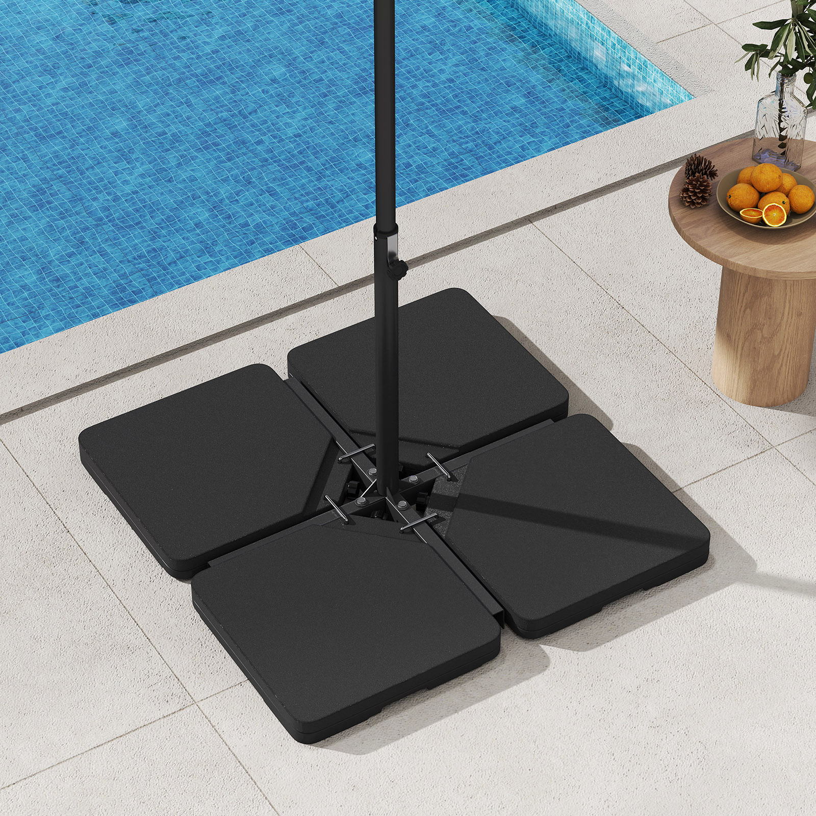 COSTWAY 4-Piece Offset Patio Umbrella Base, 220 lbs Fillable Square Outdoor Plastic Stand with 4 Locking Pins & Easy-Fill Spouts, Heavy-Duty Cantilever Umbrella Base Plate Set