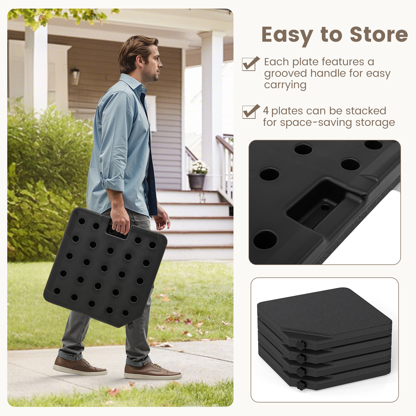 COSTWAY 4-Piece Offset Patio Umbrella Base, 220 lbs Fillable Square Outdoor Plastic Stand with 4 Locking Pins & Easy-Fill Spouts, Heavy-Duty Cantilever Umbrella Base Plate Set