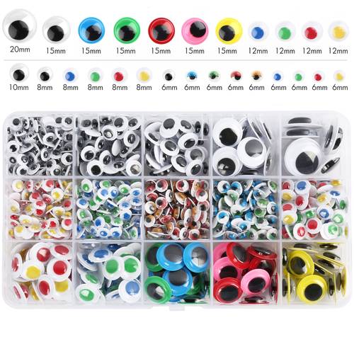 1000pcs self wiggle eyes swinging eyes 6mm 8mm 10mm 12mm 15mm 20mm assorted colors eyes stickers for dolls diy crafts scrapbooking decorations assortment plastic wiggle eyes with storage box