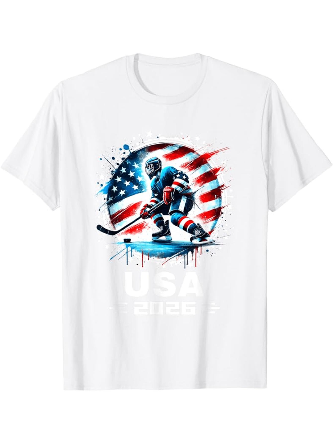 mens plus size2026 usa ice hockey team t shirt official logo and   design printed with 2026 world championship pattern casual short sleeve crew neck fan clothing machine washable ice   gift