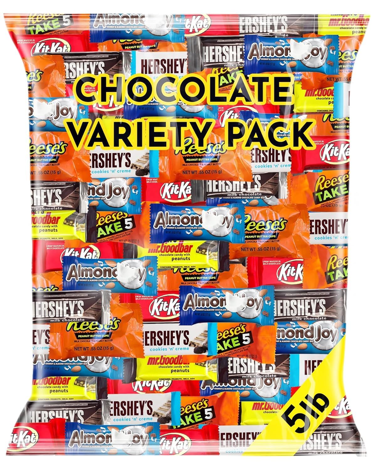 Chocolate Candy Variety Pack, 5 Pounds, Individually Wrapped Mini Candy Bars, Bulk Assorted Mix for Office Candy Jars, Party Favors