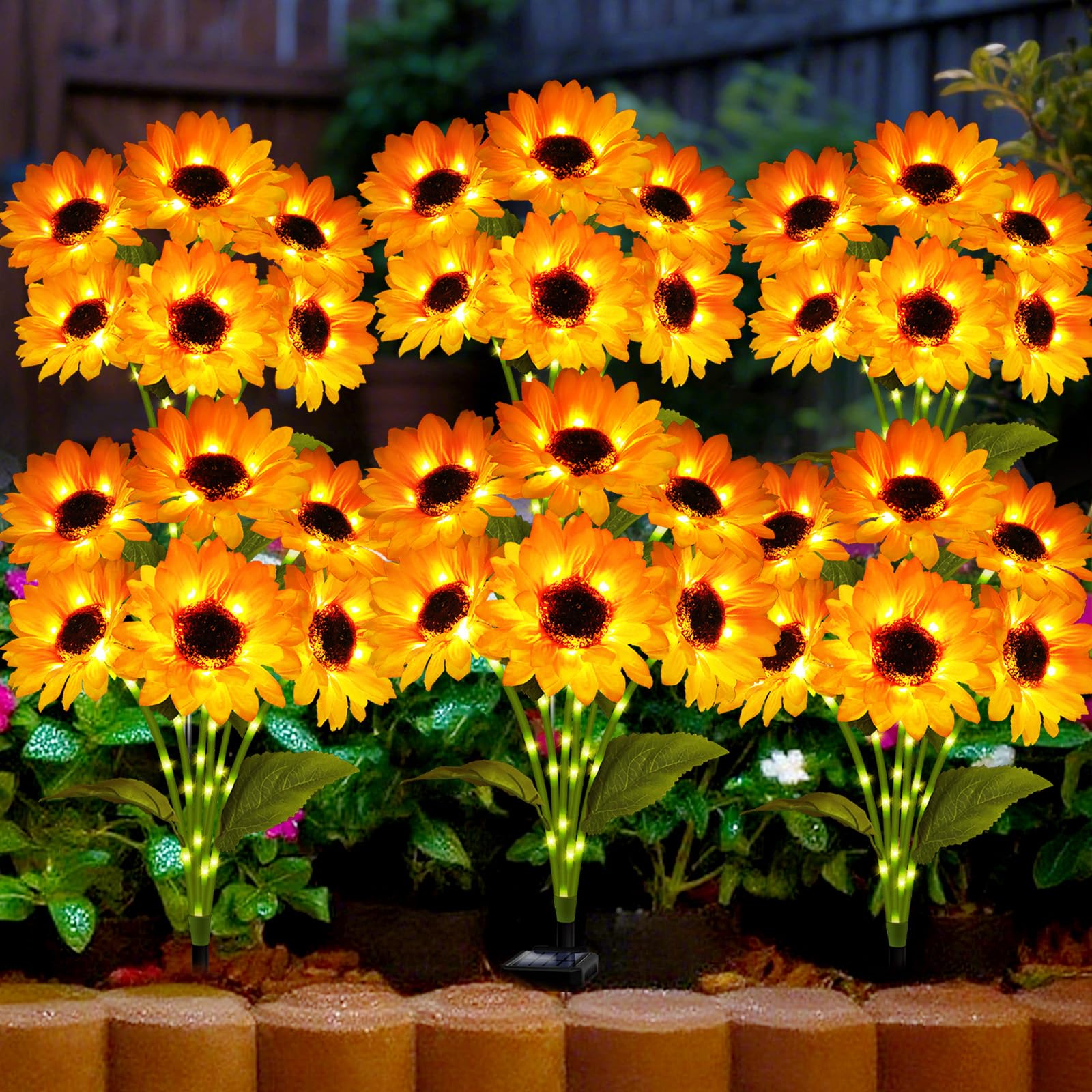 solar garden lights outdoor sunflower lights with 6 sunflower waterproof 30 led garden fall decor gifts for mom grandma decorative solar flowers for pathway patio yard flowerbed decoration