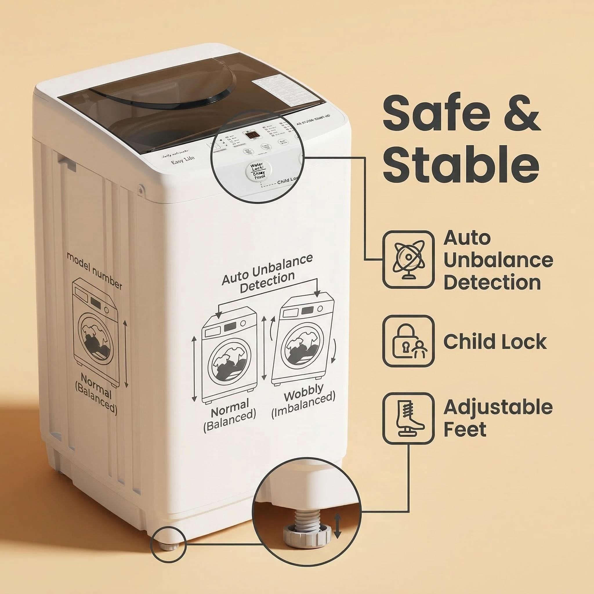 1.06 Cu. Ft. Portable Washing Machine, 7.7 lb. Capacity Compact Washer - 10 Wash Cycles with translucent Lid, Quick Connect Adapter & Drain Hose - Ideal for Apartments, Homes