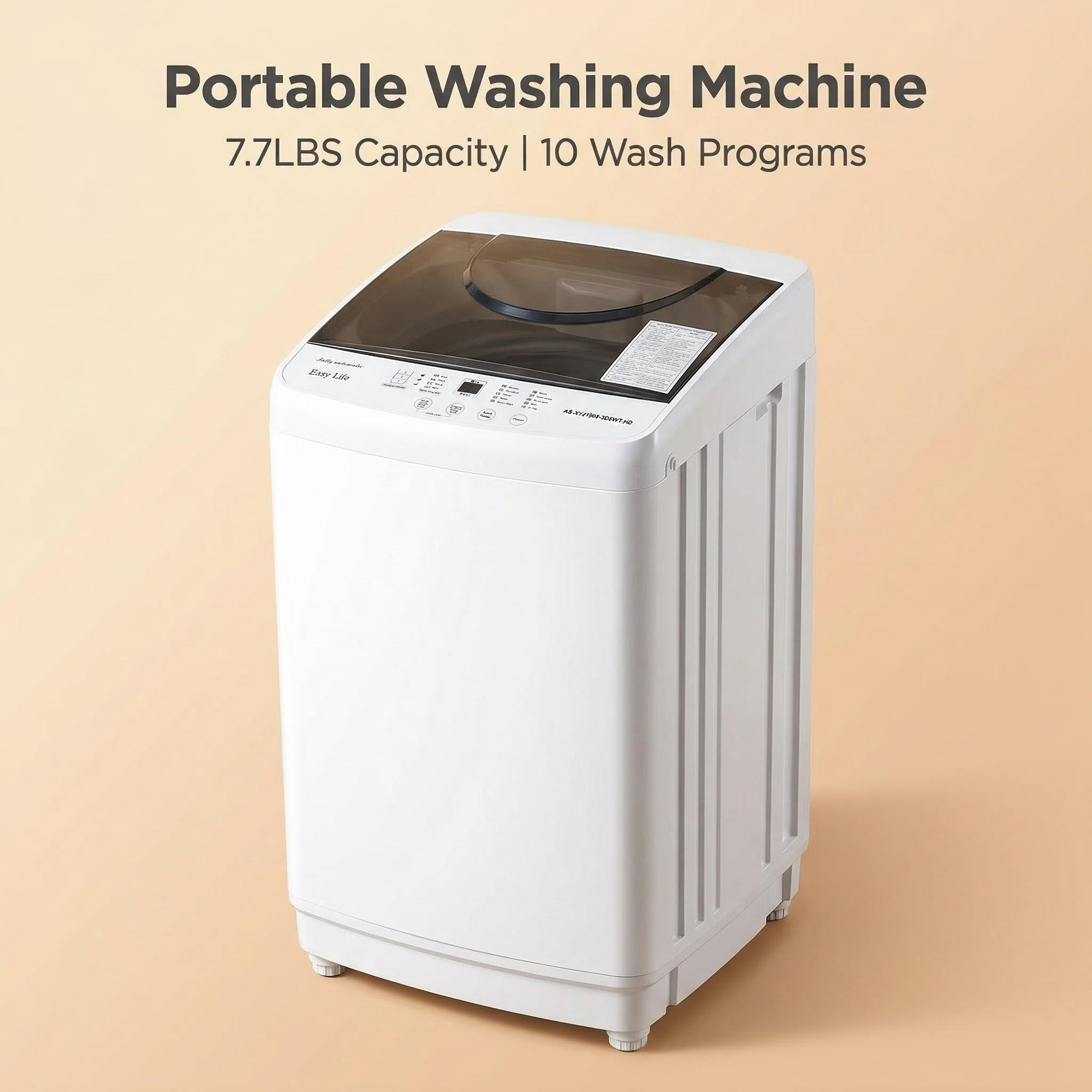 1.06 Cu. Ft. Portable Washing Machine, 7.7 lb. Capacity Compact Washer - 10 Wash Cycles with translucent Lid, Quick Connect Adapter & Drain Hose - Ideal for Apartments, Homes