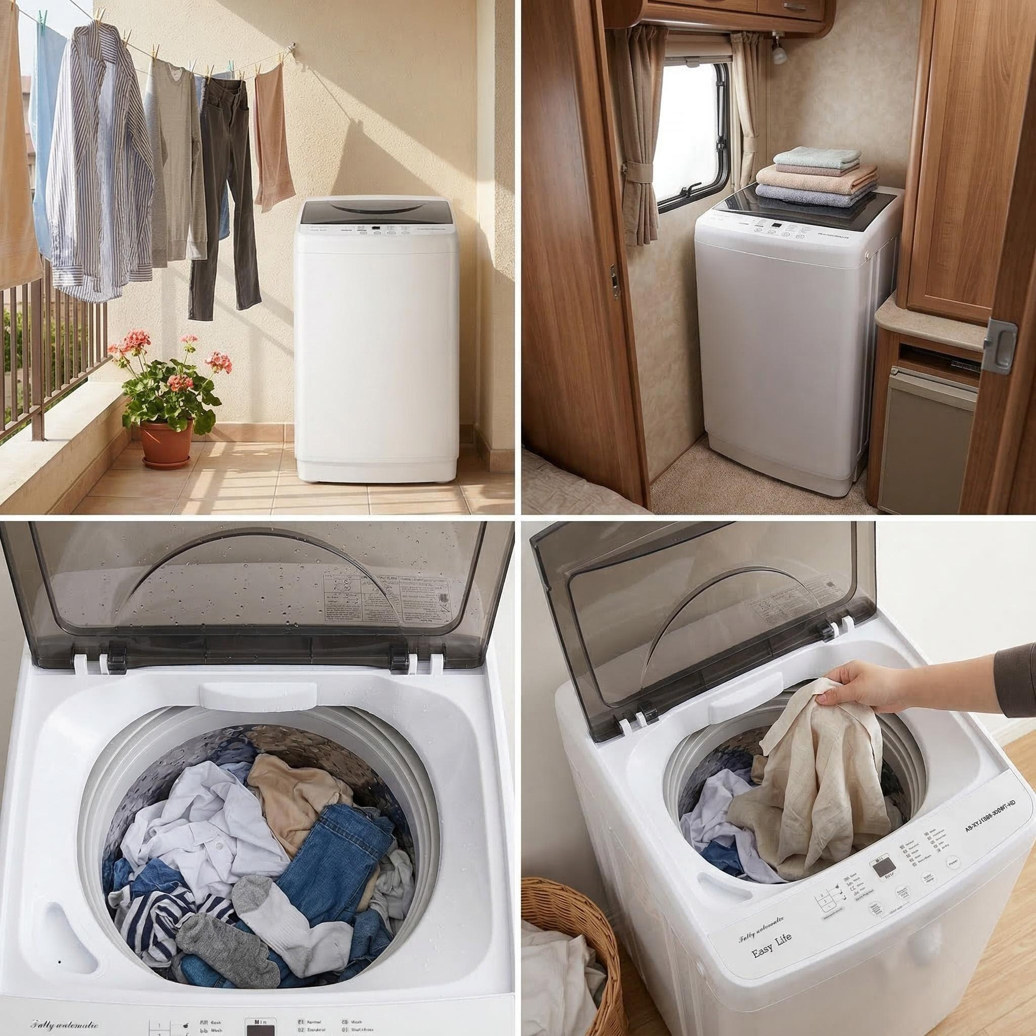 1.06 Cu. Ft. Portable Washing Machine, 7.7 lb. Capacity Compact Washer - 10 Wash Cycles with translucent Lid, Quick Connect Adapter & Drain Hose - Ideal for Apartments, Homes