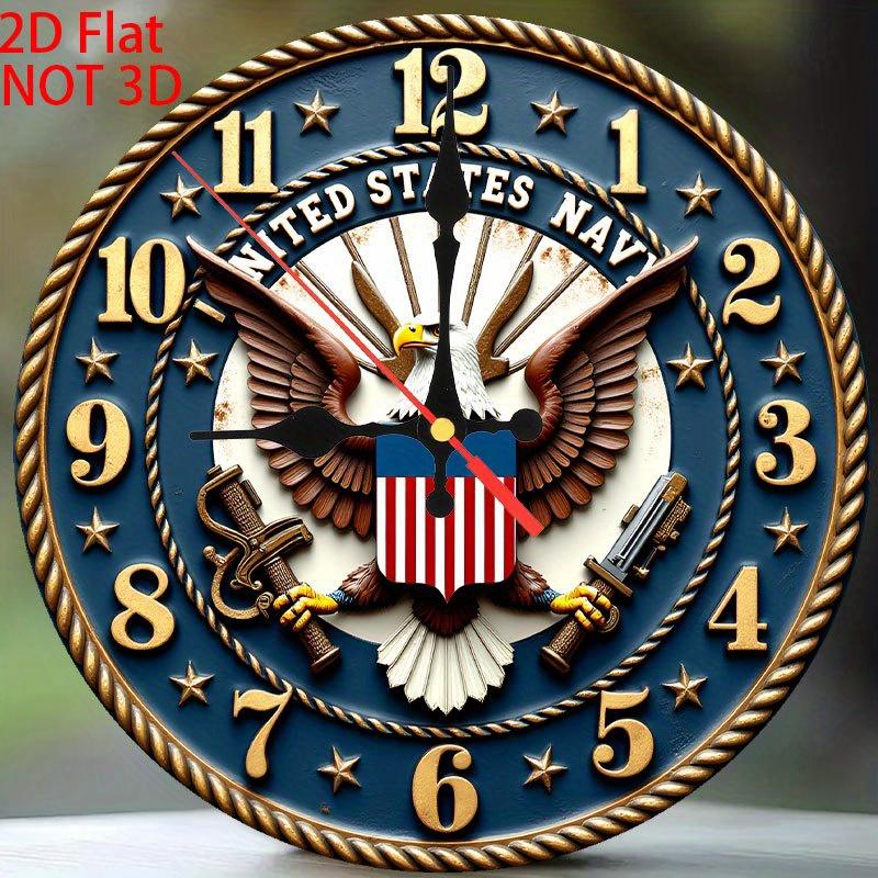 TEMU 1pc Vintage Seal Wall Clock - Silent Quartz Movement With Frame & Navy / Seal Design, Round 9.8-inch Patriotic Naval Decor Home Office, Battery-