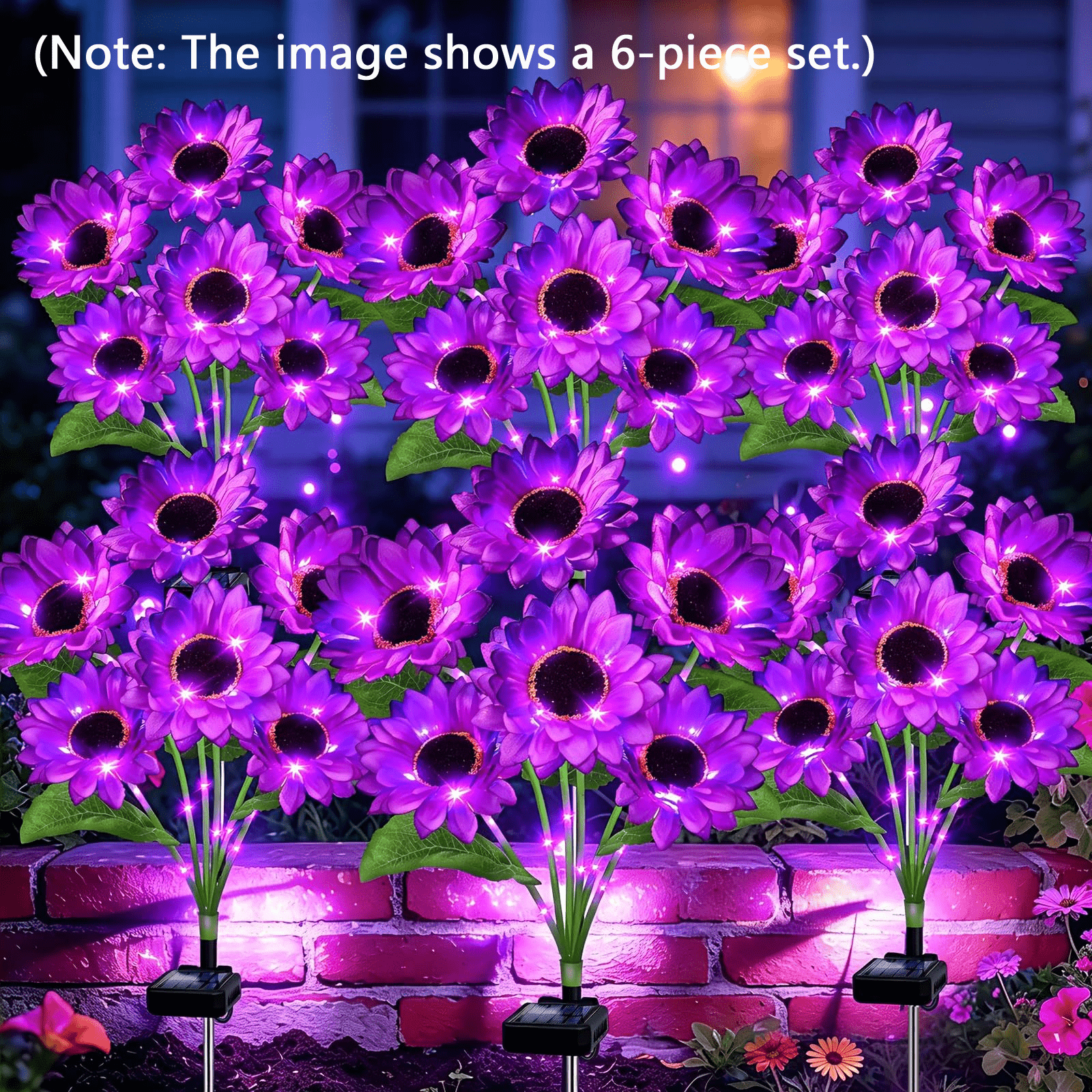 TEMU Solar Garden Lights Outdoor, 1 Pack Purple Sunflower Lights With 6 Real Looking Flowers, Waterproof Summer Garden Decor Solar Flowers For Yard