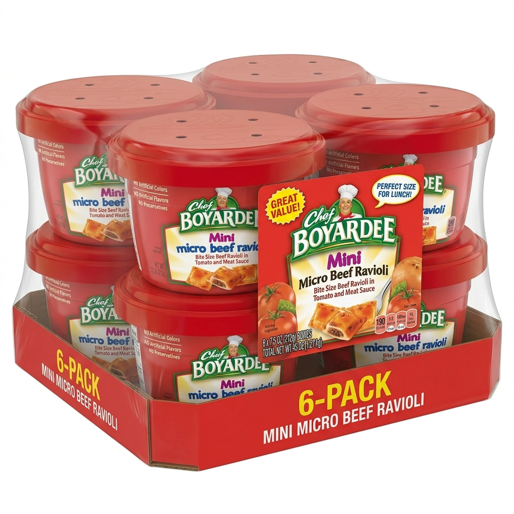 Chef Boyardee Mini Beef Ravioli Bowls with Classic Tomato & Meat Sauce, Convenient Heat-and-Eat Pasta Meal, 7.5 oz Bowls (Pack of 6)