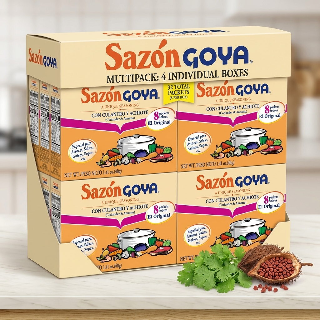 GOYA Coriander & Annatto Flavor Seasoning Packets – Savory Cooking Blend, 8 Count Box, 1.41 oz, Easy Meal Enhancer (Pack of 4)