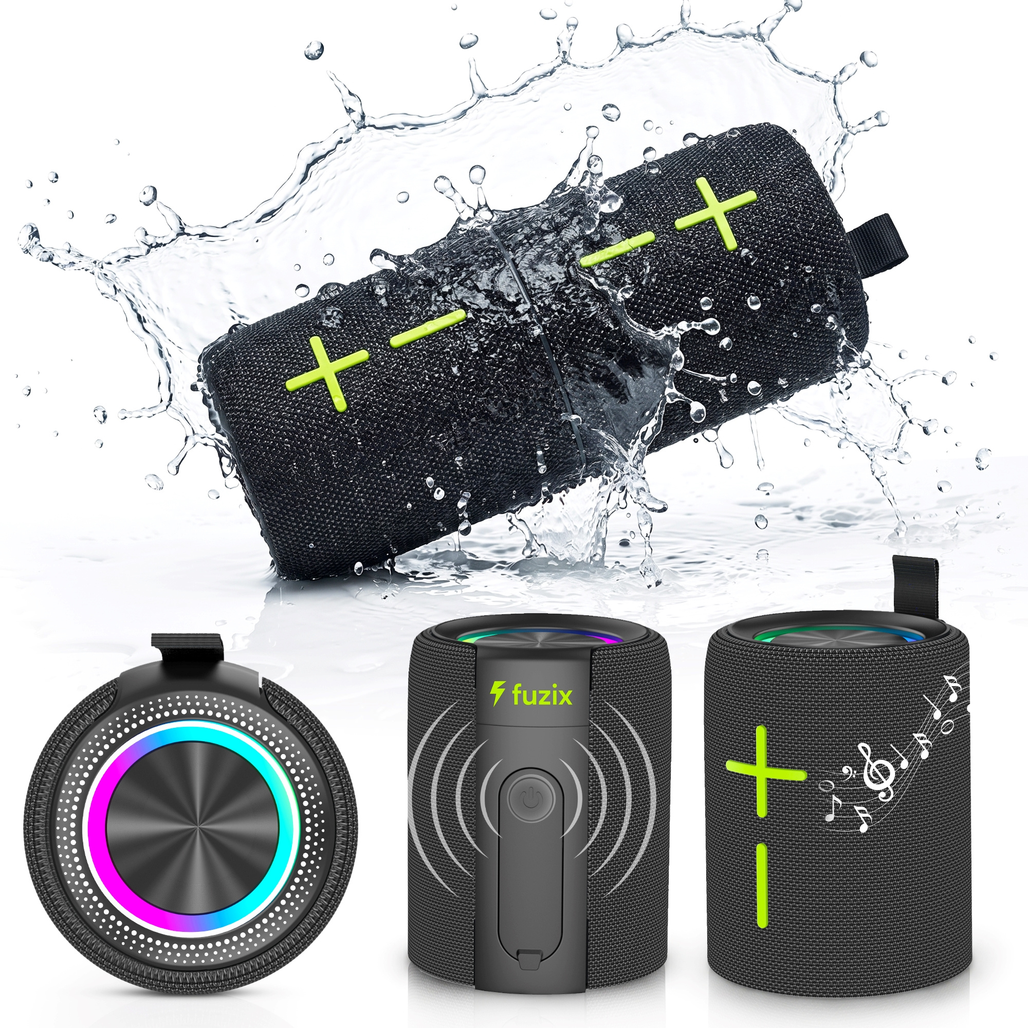 TEMU Fuzix Zap 2-in-1 Magnetic Bluetooth Speaker, 20w Split Wireless Stereo, Tws Pairing, Ipx6 Water Resistant, Rgb Lights, Bluetooth 5.4, 12h