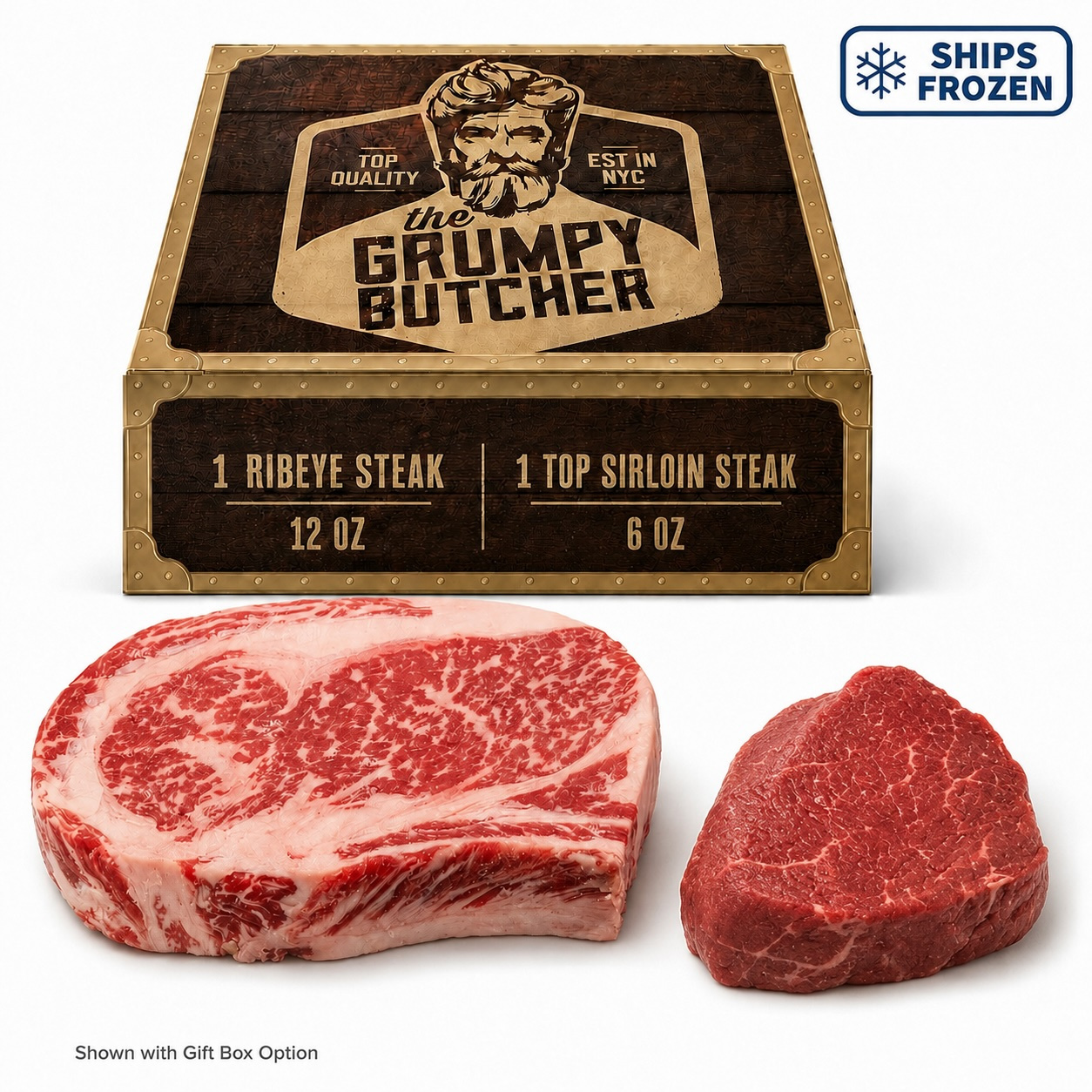 grumpy butcher aged 2 steak sampler 2 pack   steak and top   steak       with gift box option ships  