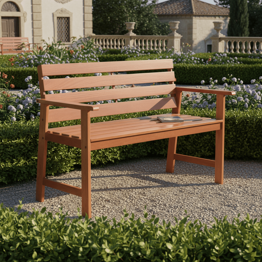 COSTWAY Outdoor Hardwood Loveseat Bench, 2 Persons Wood Patio Chair with Slatted Seat & Angled Backrest, Ergonomic Garden Bench for Porch, Backyard, Balcony