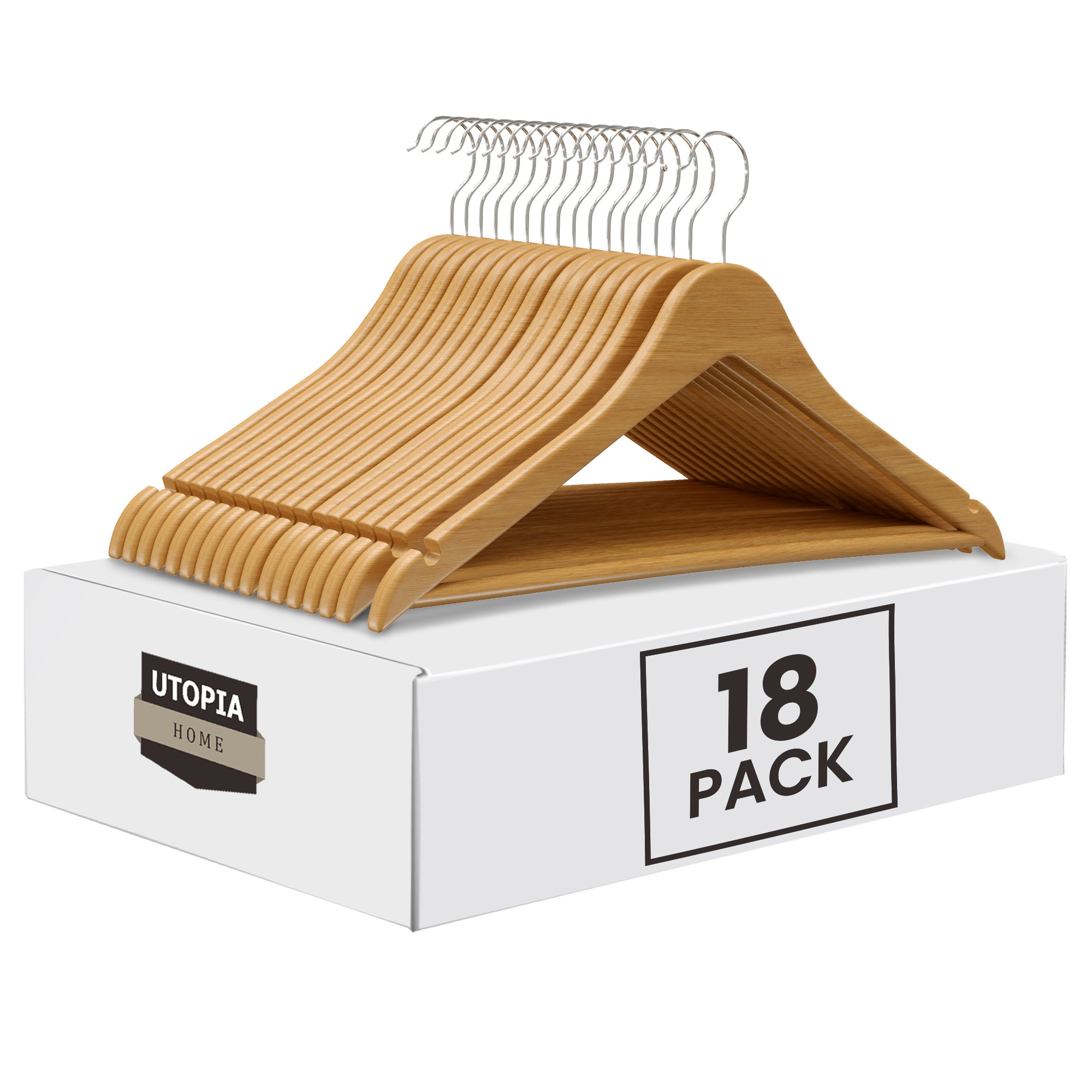   Premium Wooden Hangers 18 Pack - Durable &   Coat Hanger - Suit Hanger with 360-Degree Rotatable Hook - Wood Hangers with Shoulder  