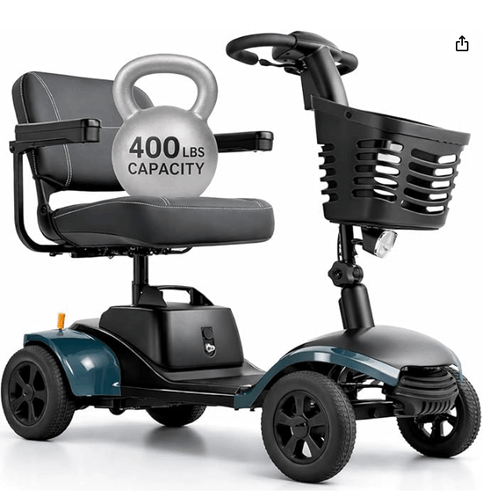 Electric Mobility Scooter for Seniors & Adults, Lightweight 4 Wheel Portable Travel Scooter with Comfortable Seat, LED Headlights & Storage Basket, Easy Assembly, Compact Electric Mobility Aid for Daily Outdoor Use