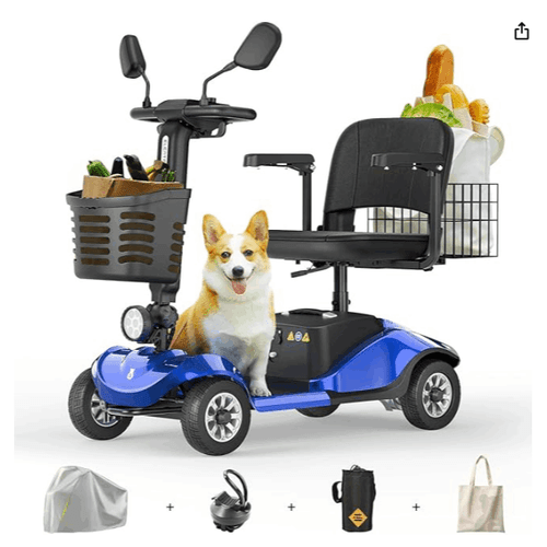 Foldable Electric Mobility Scooter for Seniors & Adults, Lightweight 4 Wheel Portable Travel Scooter, Airline with LED Headlight & Detachable Basket, Mobility Aid