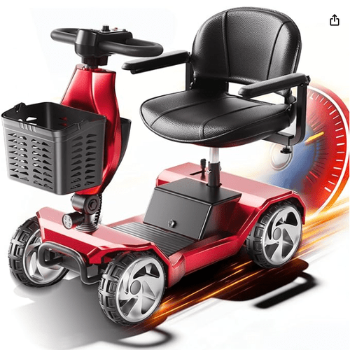 Electric Mobility Scooter for Seniors & Adults, Lightweight 4 Wheel Portable Travel Scooter with Comfortable Seat, LED Headlights & Storage Basket, Easy Assembly, Compact Electric Mobility Aid for Daily Outdoor Use