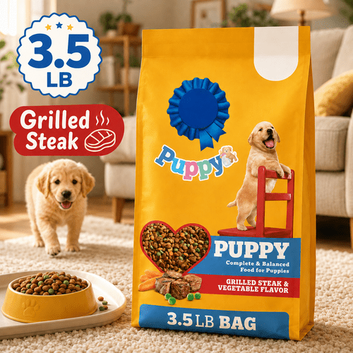 Dry Puppy Food, 3. Bag Grilled Steak Vegetable Flavor for Puppies