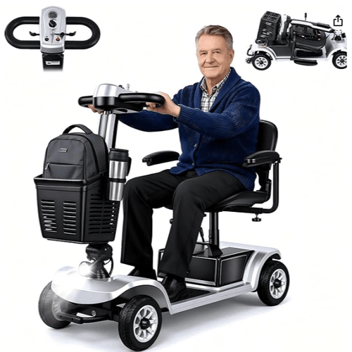 Foldable Electric Mobility Scooter for Seniors & Adults, Lightweight 4 Wheel Portable Travel Scooter, Airline with LED Headlight & Detachable Basket, Mobility Aid