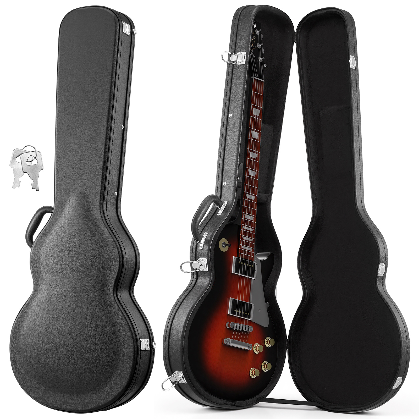 TEMU Vevor Electric Guitar Hard Case, 42.2 Inch, Protective Carrying Case With Lock Latch, Sponge Lining, Keys, Accessory Compartment, For 39 Inch