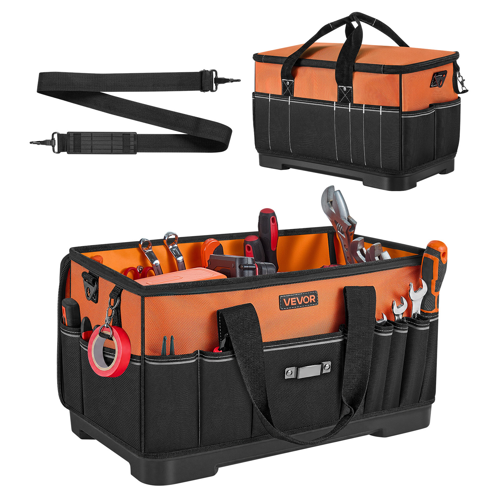 TEMU Vevor Tool Bag, 19.1 Inch, 33-pocket Portable Large Tool Box Organizer Storage, Toolbox With Base, Zipper, Adjustable Shoulder Strap , For Men