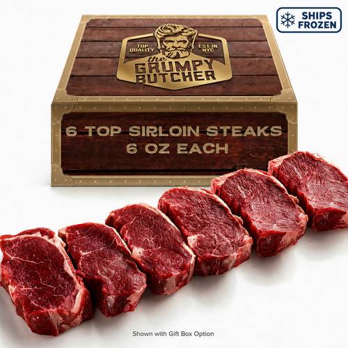 grumpy butcher top steaks 6 pack prime or upper third aged beef top ships with gift box option