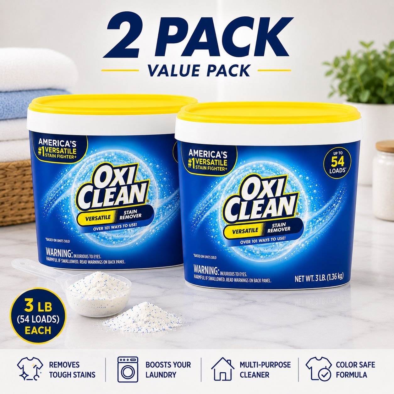 TEMU Oxiclean Versatile Stain Remover Powder, 3 Lb Each (54 ), Laundry Stain Remover, Formula, 2 Pack