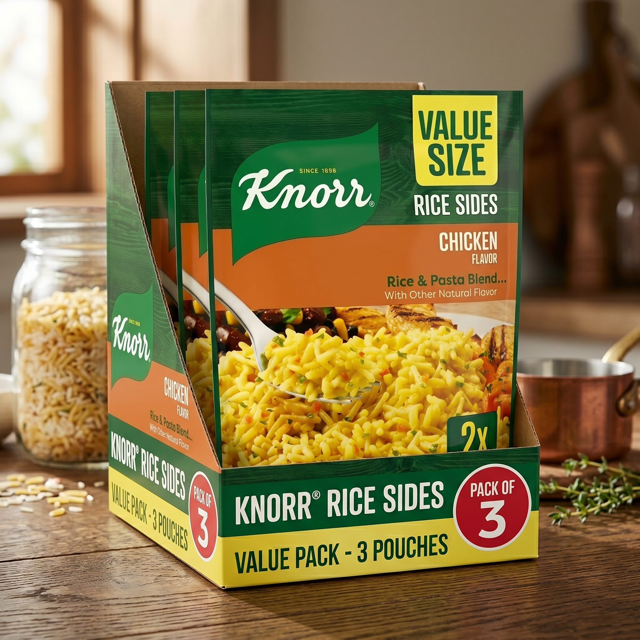 Knorr Chicken Rice Sides Value Size, No Artificial Flavors or Preservatives, Savory Rice Side Dish, 11.5 Oz (Pack of 3)