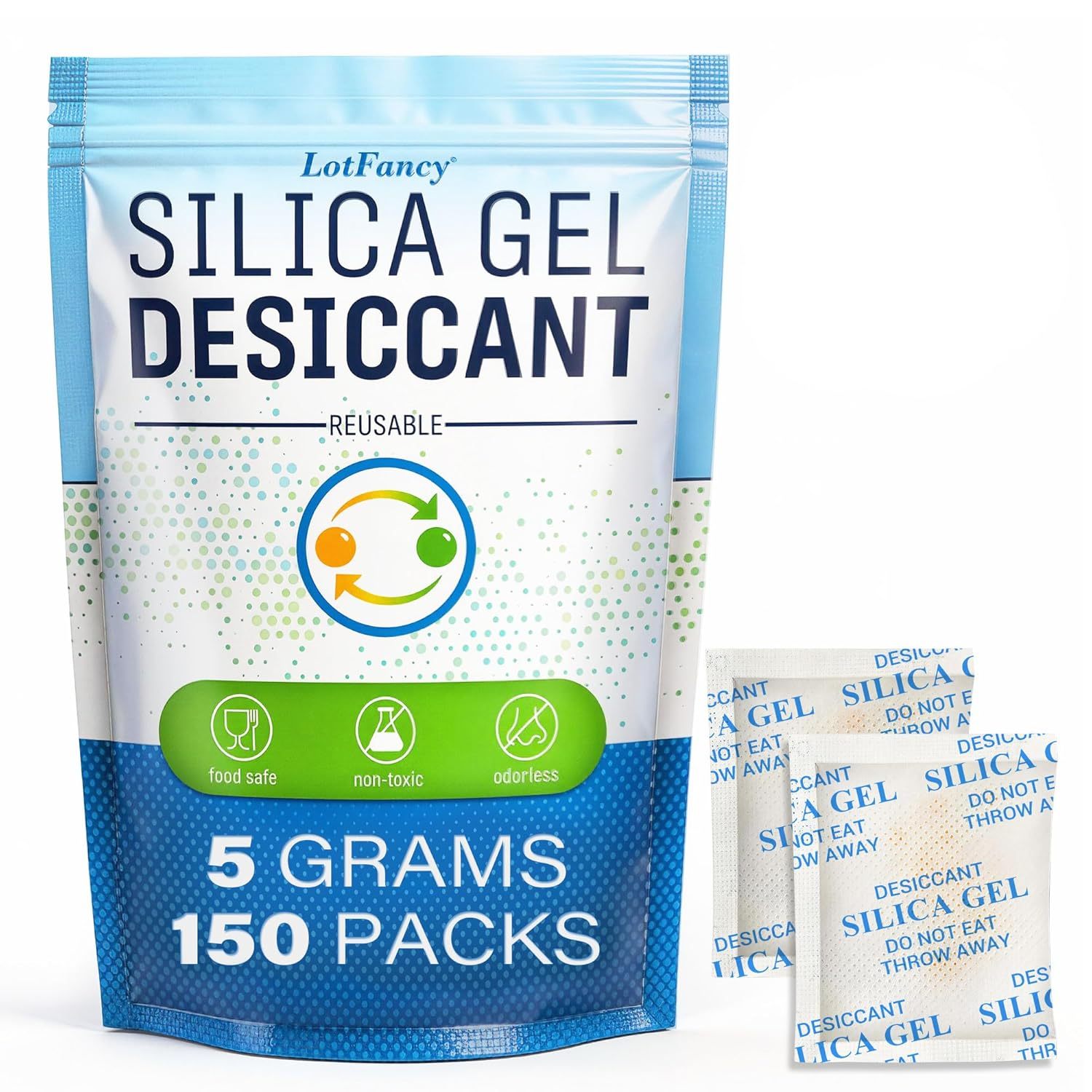   150 pack 5 gram silica gel packets indicating desiccant packets