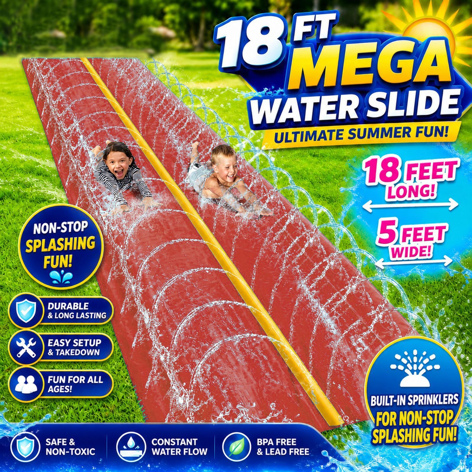   18 x 5 ft - Slip Splash and Slide Water Slides for - Backyard