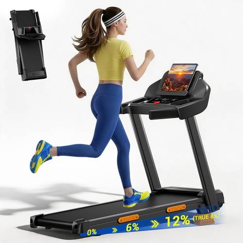 4 in 1 treadmill with 6 incline portable treadmills for home with handle foldable treadmills for home and office 300 lbs weight capacity screen