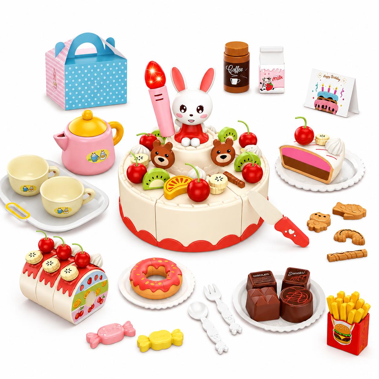 TEMU 85-piece Pretend Birthday Cake Tea Food Set With Light-up Candle
