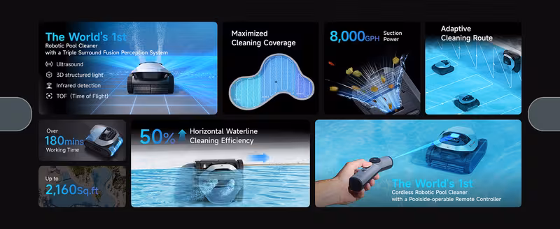 z1 pro cordless robotic pool cleaner lifi remote control 8000 gph suction horizontal cleaning auto retrieval automatic pool vacuum for above in ground pools version Product details 2