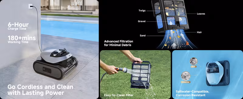 z1 pro cordless robotic pool cleaner lifi remote control 8000 gph suction horizontal cleaning auto retrieval automatic pool vacuum for above in ground pools version Product details 16