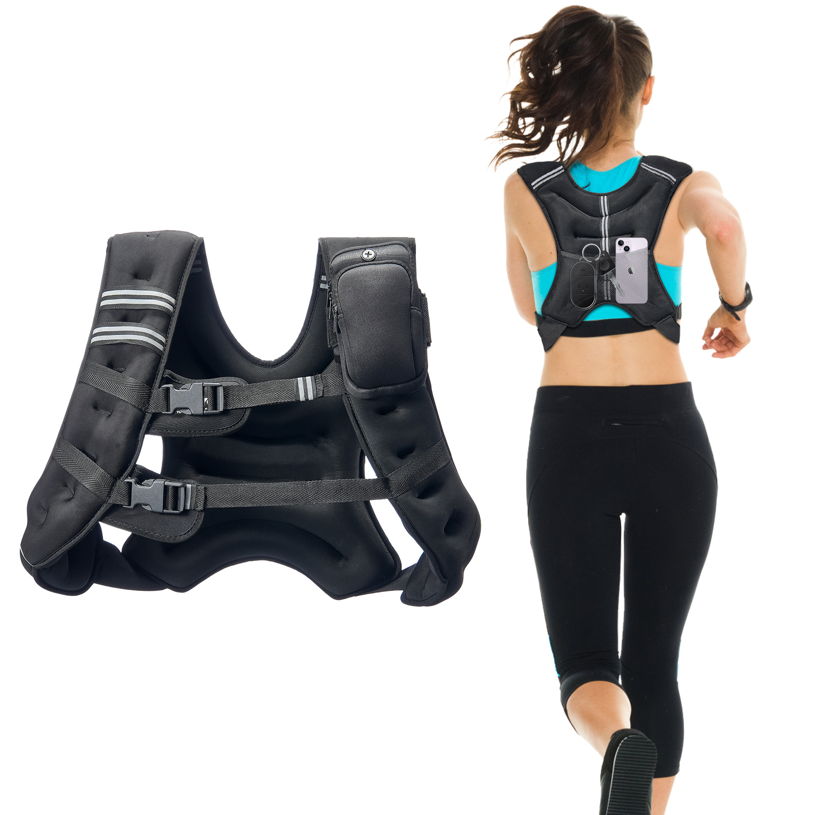 Vevor Weighted Vest, 30 Lbs Weight Vest With Reflective Stripe, Adjustable Body Weight Vest For Men Women, Workout Equipment For Strength Training, Running, Jogging, Fitness, And Weight Loss
