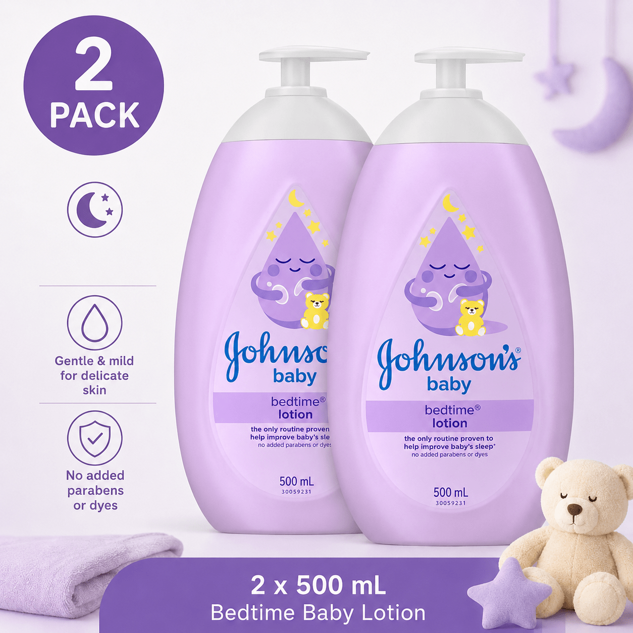TEMU [2 Pack 2 ] 's Baby , 500 Ml Each Gentle Moisturizer For Delicate Skin, Bedtime Routine, No Parabens Or Dyes, Total 1000 Ml