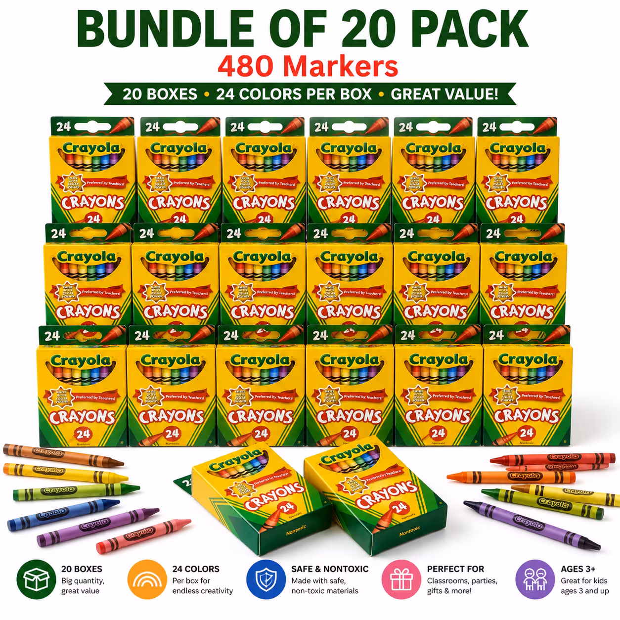 20 packs crayons 24 count coloring supplies for kids classroom must haves for teachers school Product details 0