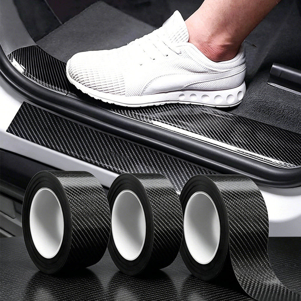 3 Rolls 2 Inch Width 120 Inch Long Per Roll Carbon Fiber Pvc Car Door Entry Guards Protector, Anti-scratch For Suv/truck/vehicle Doors & Bumpers, Car Protection Accessories