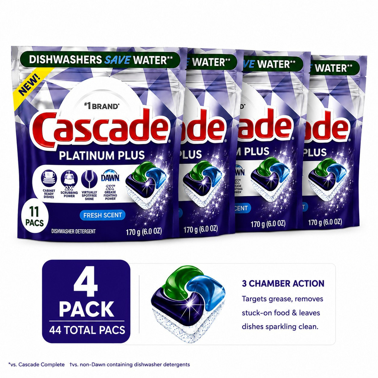 TEMU Cascade Dishwasher Detergent Pods  11 Per Bag 4 Pack 44 Total