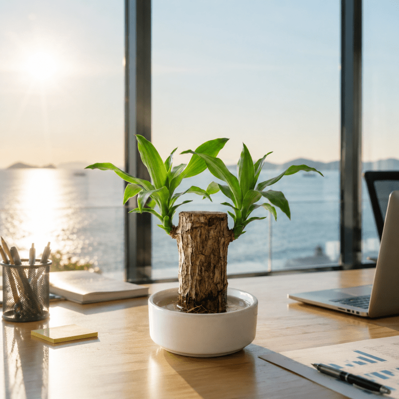 Brazilian Wood Office Desk D&eacute;cor &ndash; Natural Log Style Ornament With Ceramic Tray And Small Zen Figurine