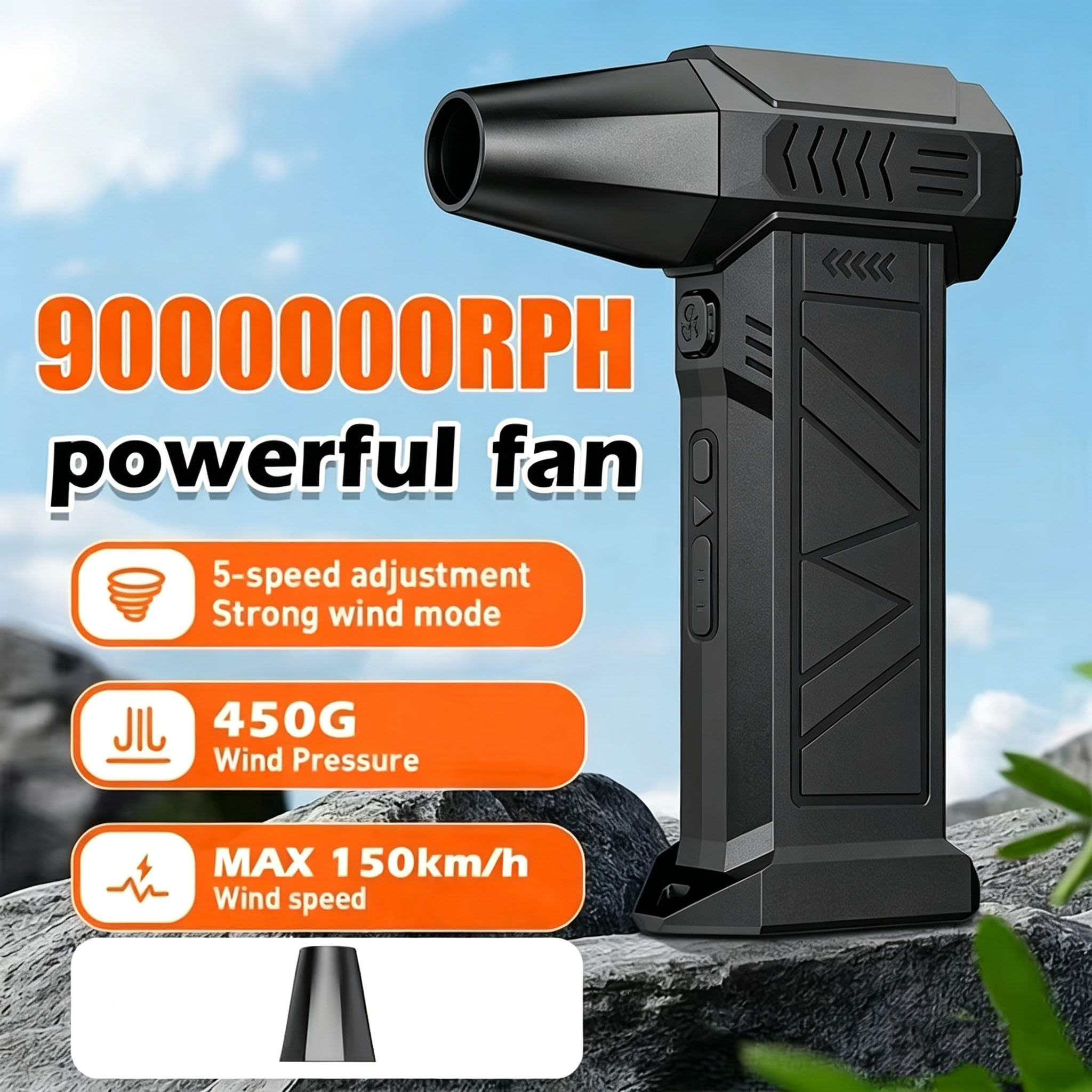 TEMU 9,000,000 Rph Turbo Blower, 5-speed Adjustable Cordless Jet Fan & Electric Air Duster With Usb-c Fast Charging. Portable Tool With Brushless
