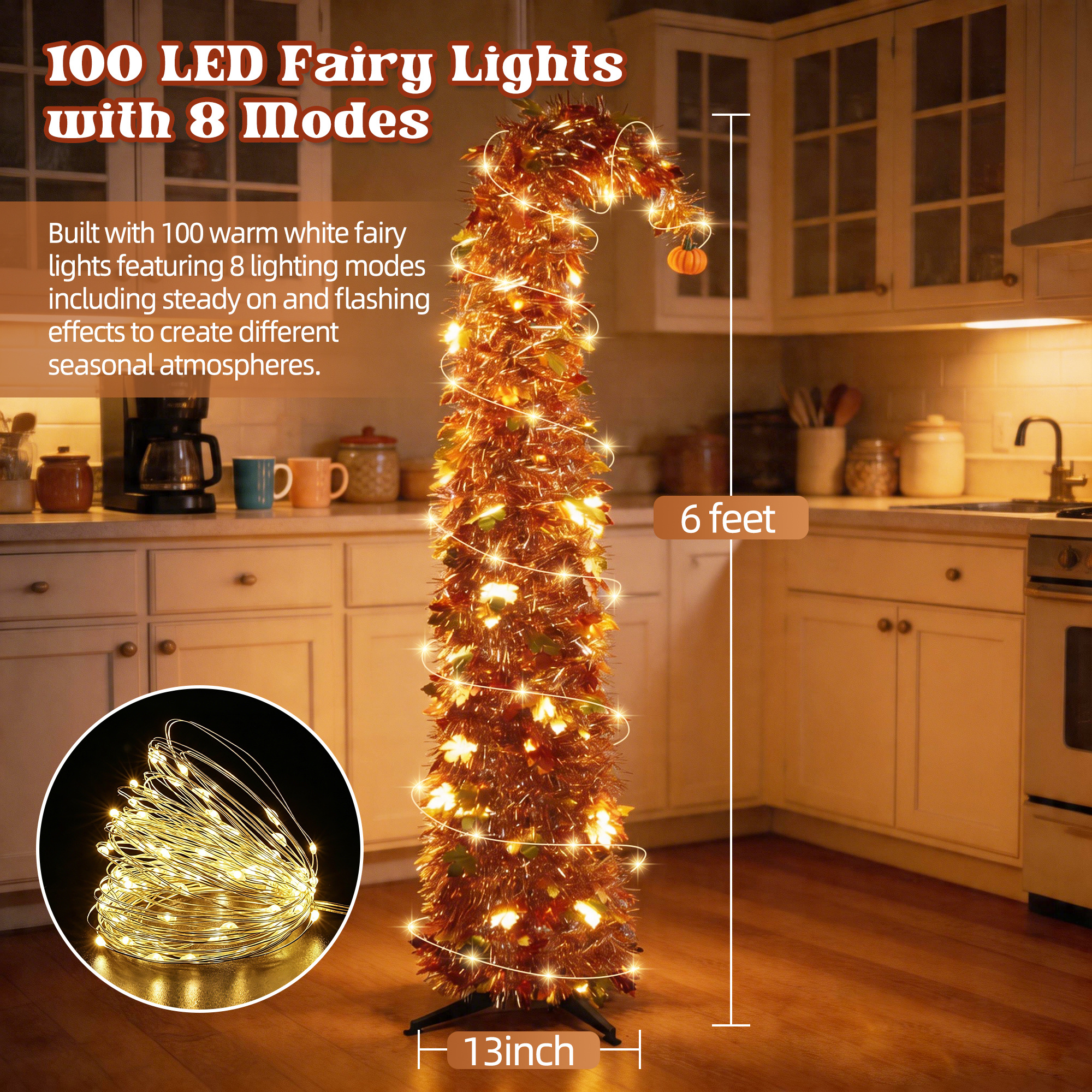 TEMU 【6ft 100lights】lighted Christmas Halloween Trees Decoration Pop Up Tree Thanksgiving Harvest Decoration With 100 Led Fairy Lights