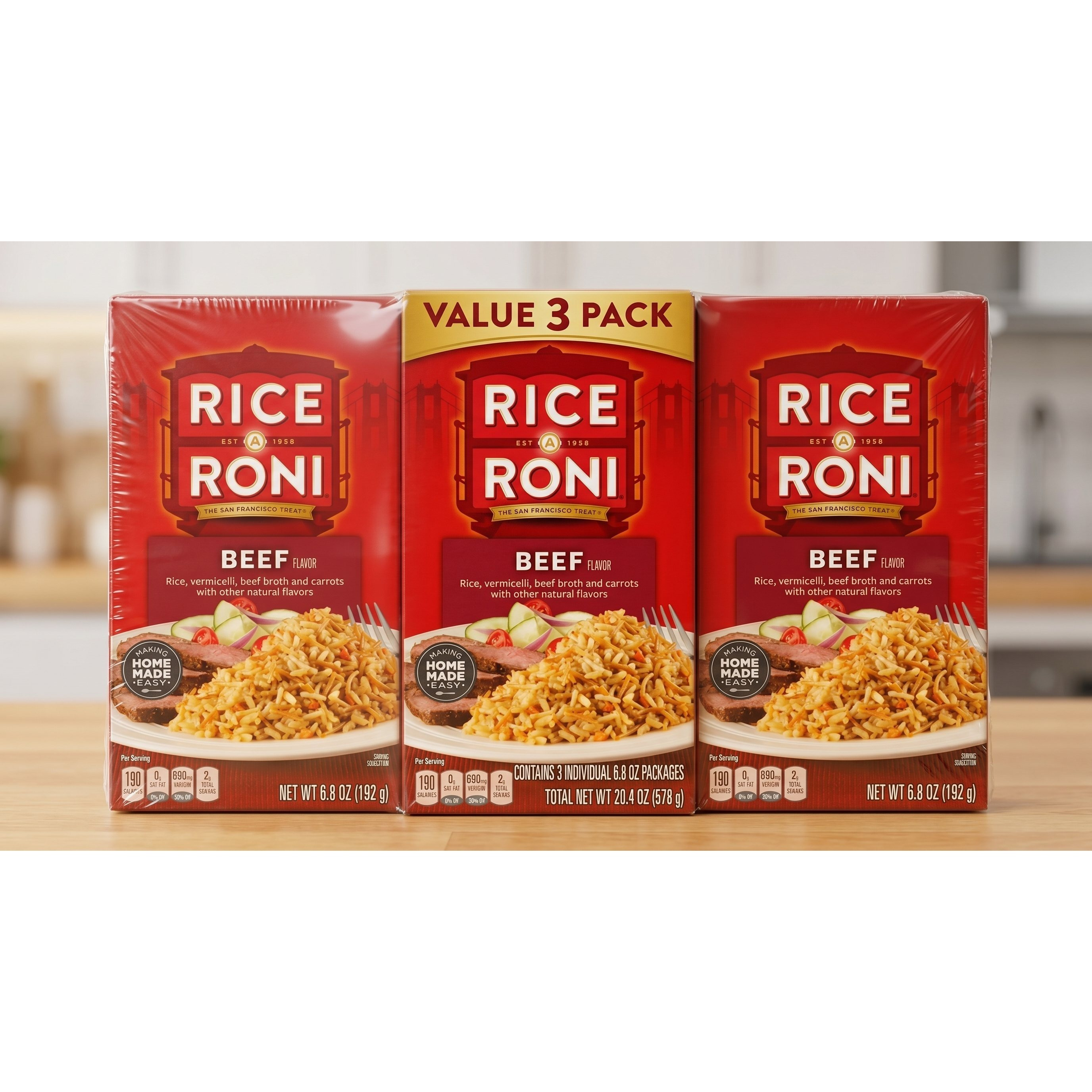 (3 PACK) Rice A Roni Beef Flavor Rice and Vermicelli Mix with Carrots, 6.8 oz