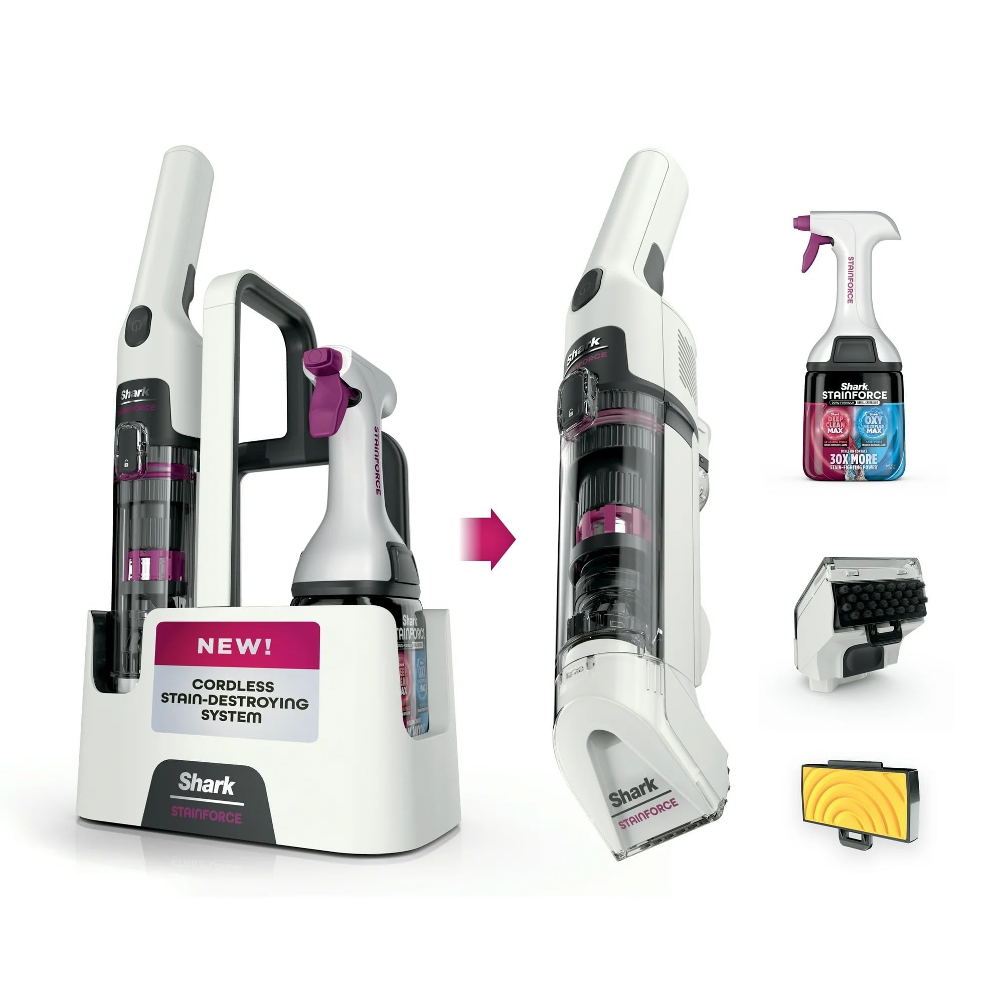 TEMU Shark Stainforce Cordless Spot, Stain, & Odor Portable Cleaning System For Carpets, Rugs, Upholstery, Stairs, With Storage Caddy, Accessories,