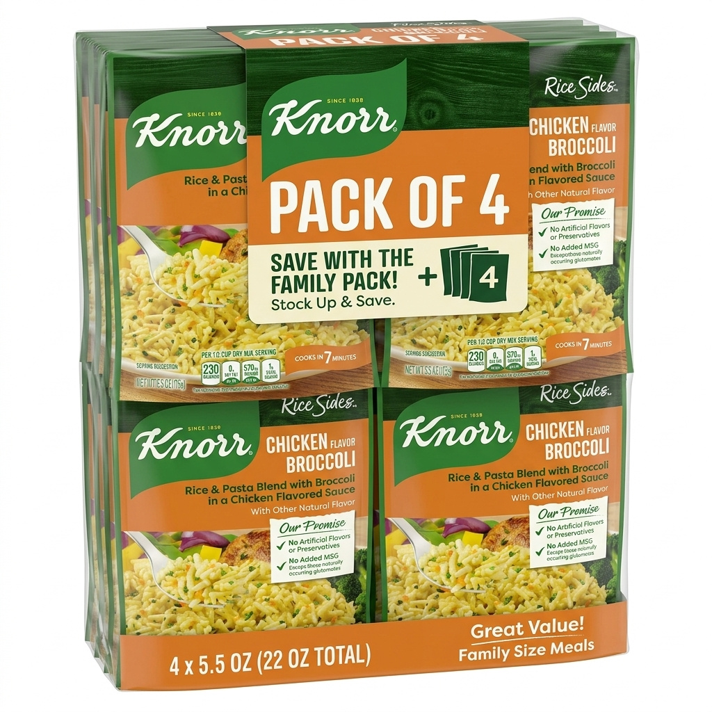 Knorr Creamy Chicken & Broccoli Style Rice Mix, Family Value Pack of 4, Quick Cook Side Dish, 5.5 Oz Convenient Pouches