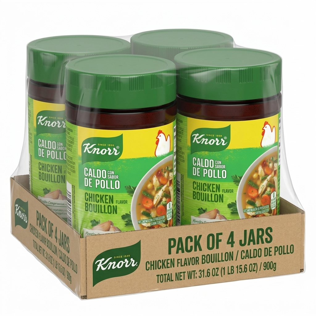 Knorr Chicken Style Granulated Bouillon Powder, Cholesterol-Free Savory Seasoning Base, Family Value Pack of 4, 7.9 Oz Convenient Jars