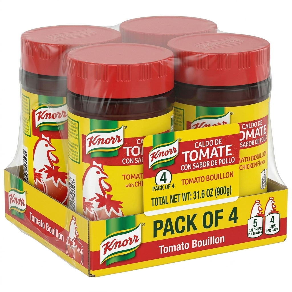 Knorr Tomato Chicken Style Bouillon Paste, Shelf-Stable Cooking Base, Family Value Pack of 4, 7.9 Oz Jars for Soups, Sauces & Stews
